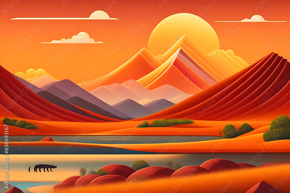illustration scene with dry land hills background