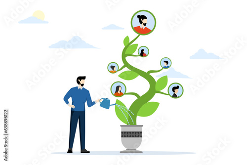 concept of recruitment, career growth, human resources or HR organization, human resource management, career development strategy, HR entrepreneur watering the tree that grows with employees.