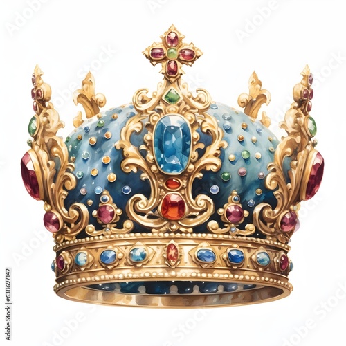 Golden crown with jewels isolated on white. English royal symbol of UK monarchy.