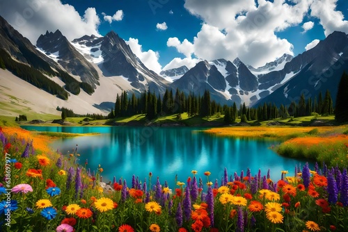 lake and flowers in the mountains © Lady