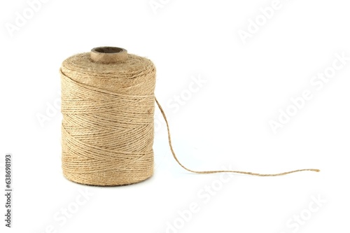 Natural jute twine string over white background