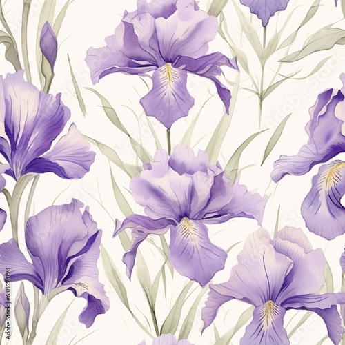 Watercolor Iris Blooms  Elegant Beauty Seamless Floral Pattern