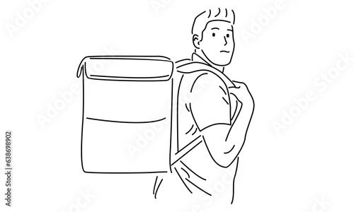 line art of courier with deivery bag