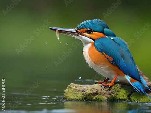 Beautiful common kingfisher seating for catching fish into water . Stunning Common Kingfisher Hunting Fish