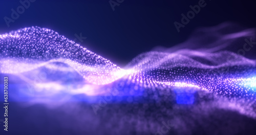 Abstract purple energy waves from particles of futuristic high-tech glowing background © Bolbik