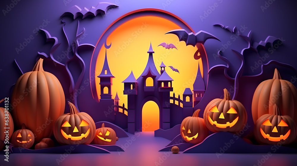 halloween background with pumpkins. 3D illustration of Halloween theme.