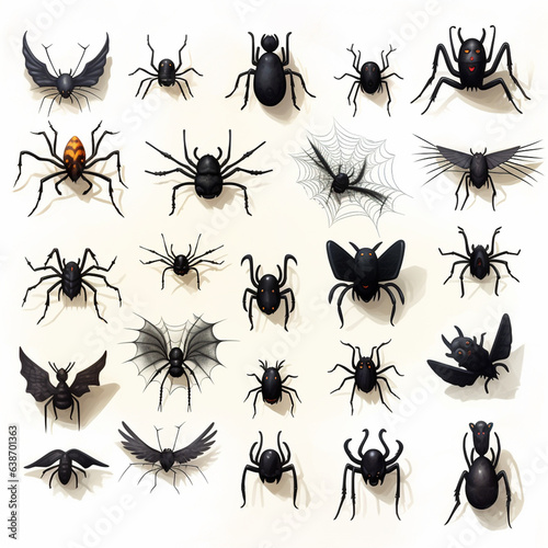 Spiders, Bats and Black Cats, Halloween, No Shadows, High Resolution on a white background © I Love Png