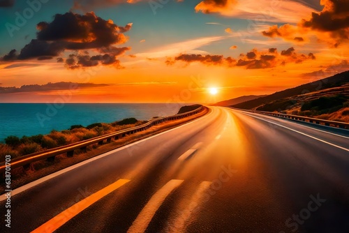 a road ending with the beautiful view of sunset © Lady