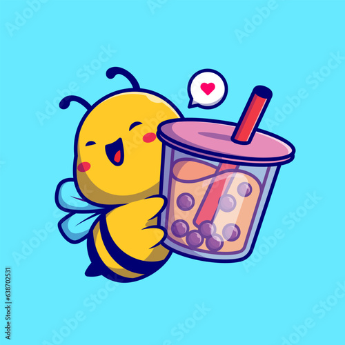 Cute Bee Holding Boba Milk Tea Drink Cartoon Vector Icon 
Illustration. Animal Drink Icon Concept Isolated Premium
Vector. Flat Cartoon Style