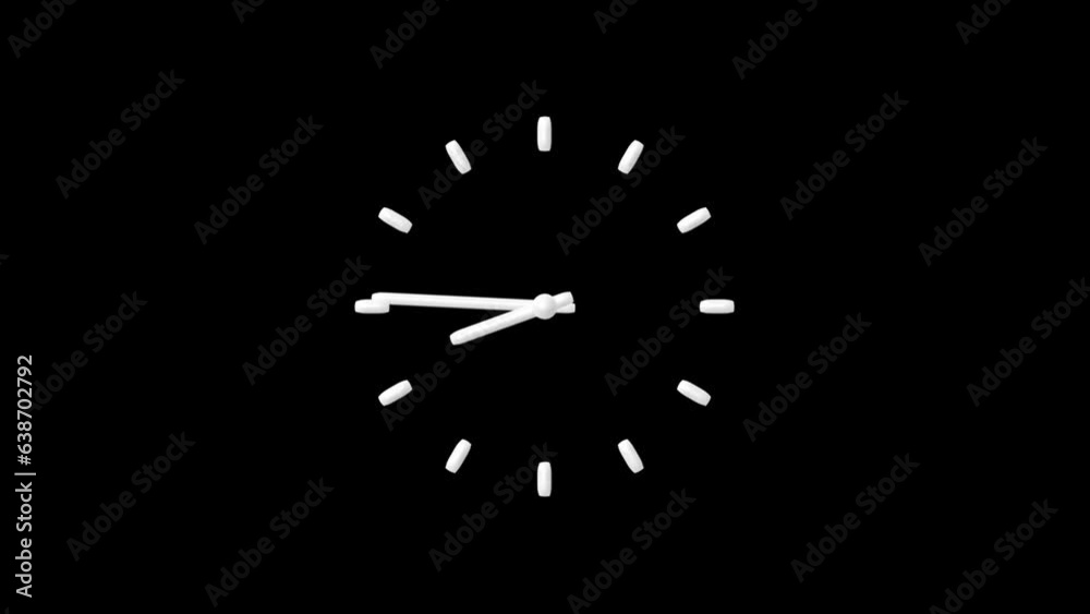 White color clock icon flat style black background 24 Hour Day Fast Speed. Clock with moving Clock time rotation 360 4k video animation.