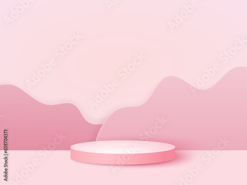 podium or stand display for product presentation, branding, packaging and promotion in pink background. vector illustration design. © Jakkrit