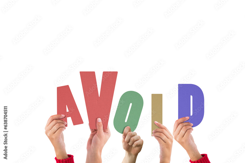 Digital png illustration of hands with avoid text on transparent background