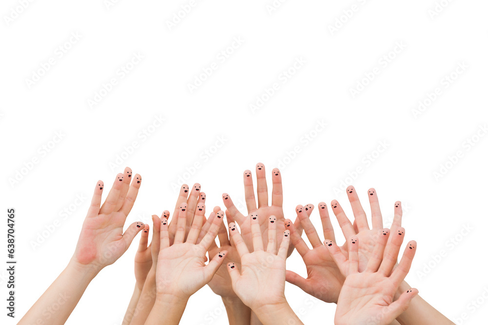 Digital png illustration of hands with happy faces on transparent background Digital png illustration of hands with happy faces on transparent background