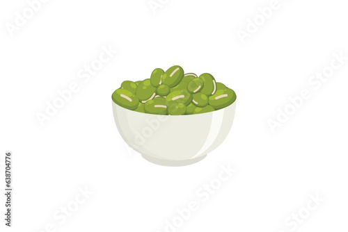 Green beans in a bowl isolated on a white background. flat style vector design