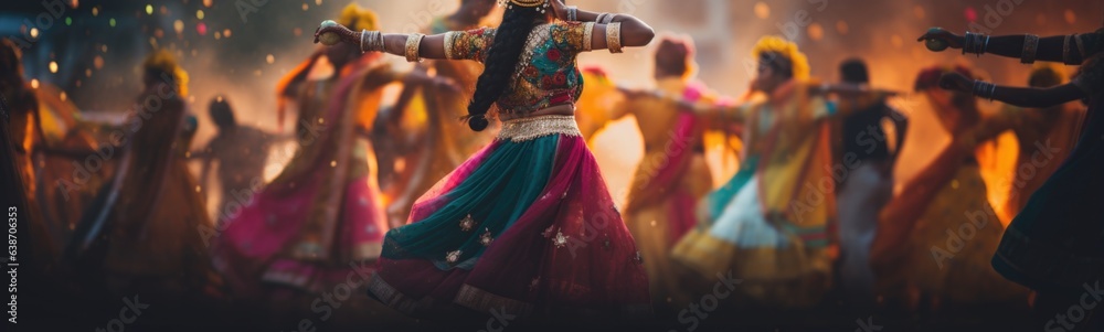Indian folk dance banner - obrazy, fototapety, plakaty 