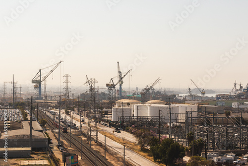 California Skyline with Cityscape, Infrastructure, and Power Plant