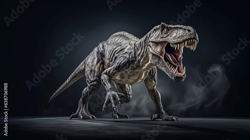 Hyper realistic illustration of carnivore Tyrannosaurus rex or T-rex on dark background.