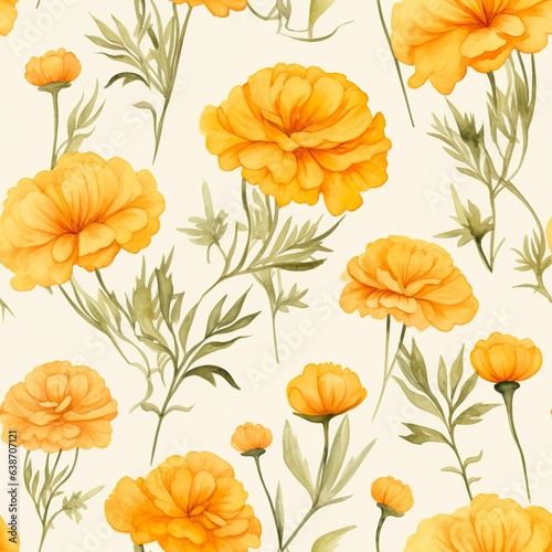 Vibrant Marigold Blooms Seamless Floral Pattern