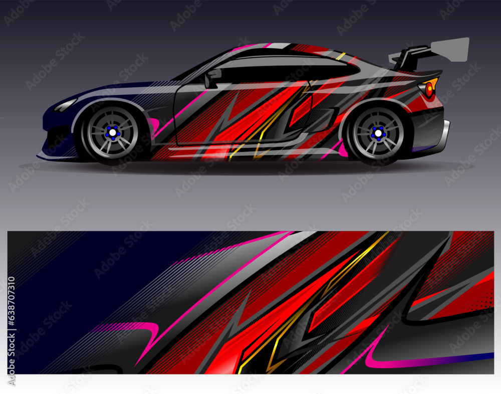 Obraz premium Race car wrap decal designs. Abstract racing and sport background for car livery or daily use car vinyl sticker