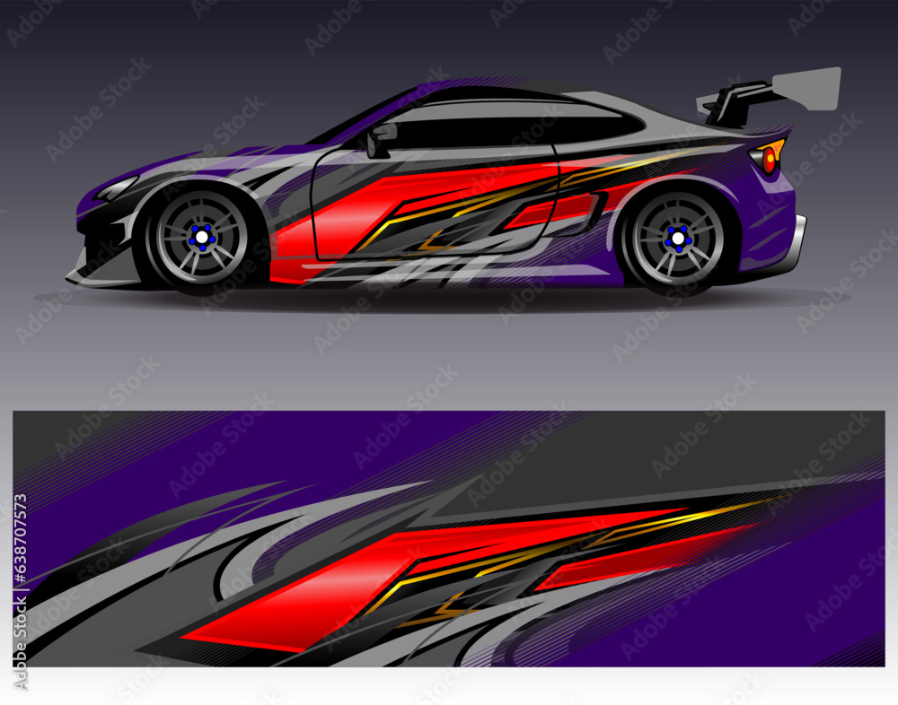 Naklejka premium Race car wrap decal designs. Abstract racing and sport background for car livery or daily use car vinyl sticker