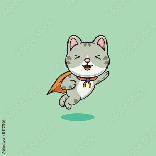 Cute cat is a hero cartoon illustration
