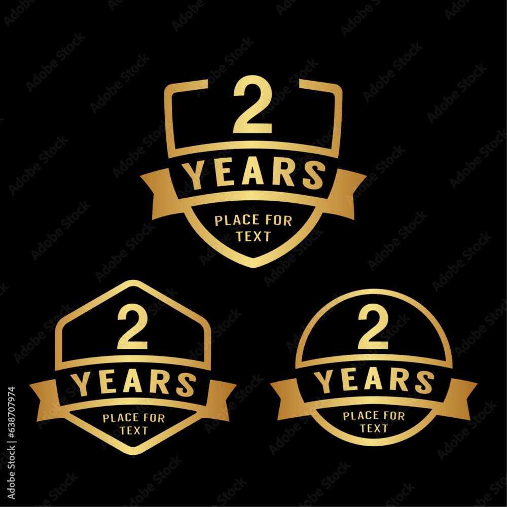 2 years anniversary celebration logotype. 2nd anniversary logo collection. Set of anniversary design template. Vector illustration.
