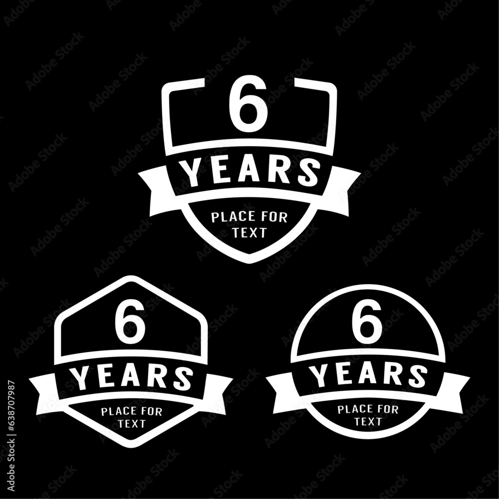 6 years anniversary celebration logotype. 6th anniversary logo collection. Set of anniversary design template. Vector illustration.

