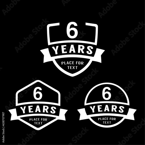 6 years anniversary celebration logotype. 6th anniversary logo collection. Set of anniversary design template. Vector illustration.
