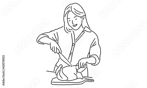 line art of woman enjoy making foods. Woman cooking food