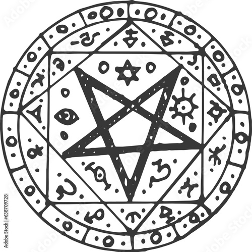 Esoteric amulet, tarot magic circle mason talisman. Vector occult talisman with magic aztec signs, esoteric mystic spiritual sacred mystery circle