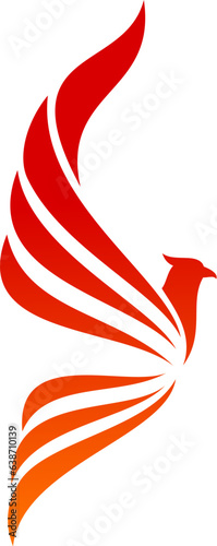 Phoenix bird fire icon, flying silhouette wings of eagle or falcon, vector flame symbol. Phoenix firebird luxury emblem or mascot tattoo with red feather wings, rising phoenix icon for company