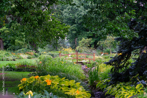 Fototapeta Naklejka Na Ścianę i Meble -  Canada, Quebec, Japanese section garden in the Botanical Garden of Montreal. Jardin Botanique de Montreal. Meditation landscape of the botanical garden.
