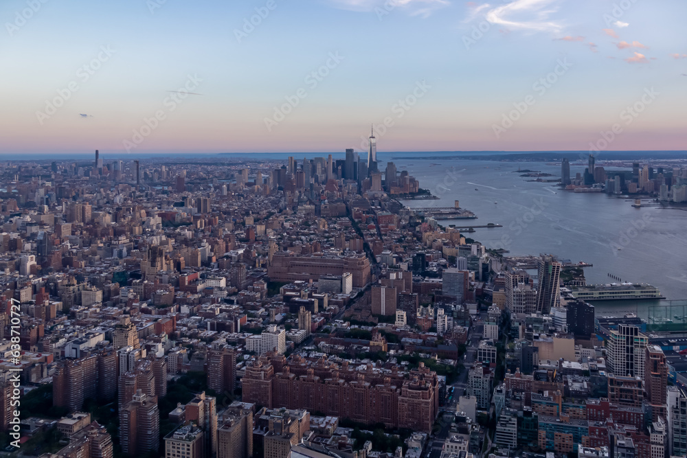Captivating aerial view of New York City skyline over the Hudson River ...