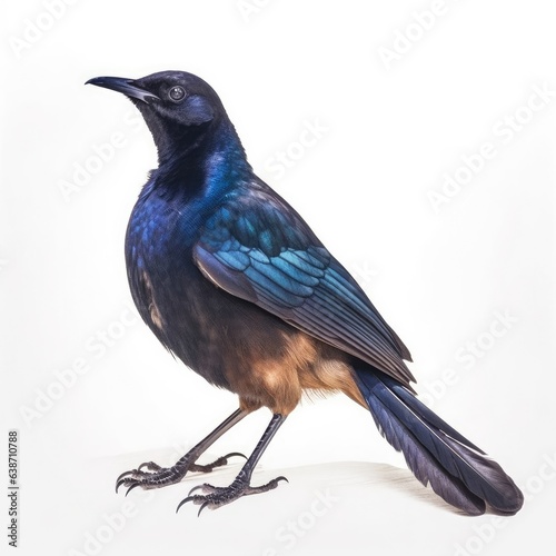 Great-tailed grackle bird isolated on white. Generative AI