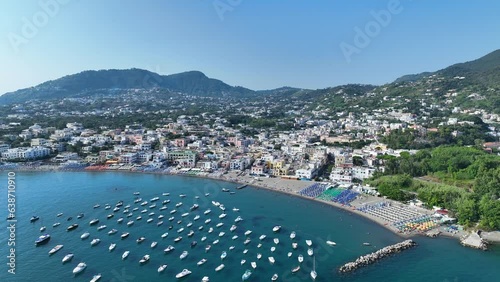 Isola di Ischia, Golfo di Napoli, Italia, Mediterraneo. 
Vista aerea della spiaggia del zona di Ischia Porto. photo