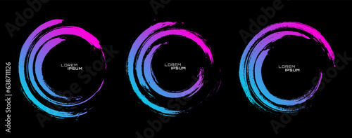 Graffiti circle texture effect set. Colorful paint brush strokes. Watercolour textured template. Blue pink isolated on black background. Graphic design grunge style concept for banner, flyer, etc