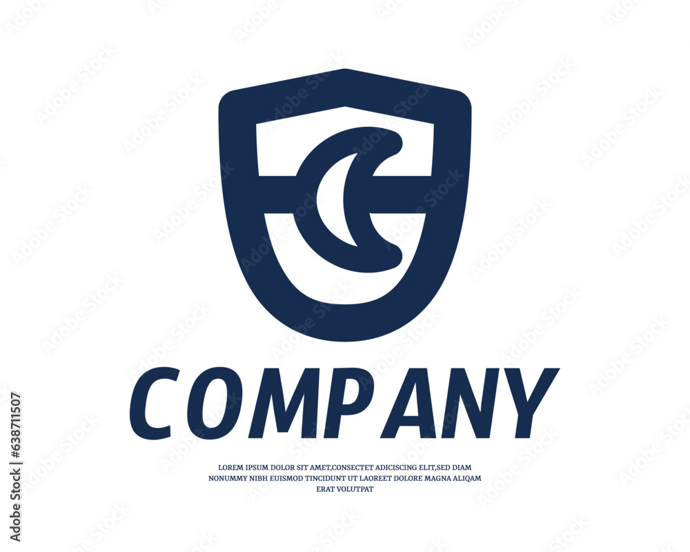shield mix with moon design logo template shield mix with moon design logo template