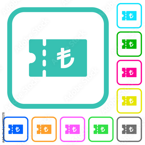 Turkish Lira discount coupon vivid colored flat icons
