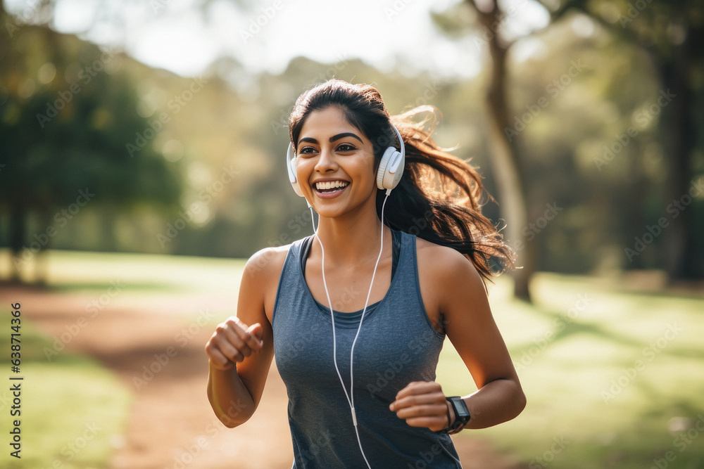 © PRASANNAPIX - Young woman running and listening music at public park © PRASANNAPIX - Young woman running and listening music at public park