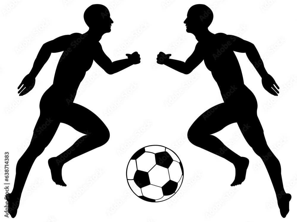 Two male football athlete. man soccer player vector silhouette Pro Vector