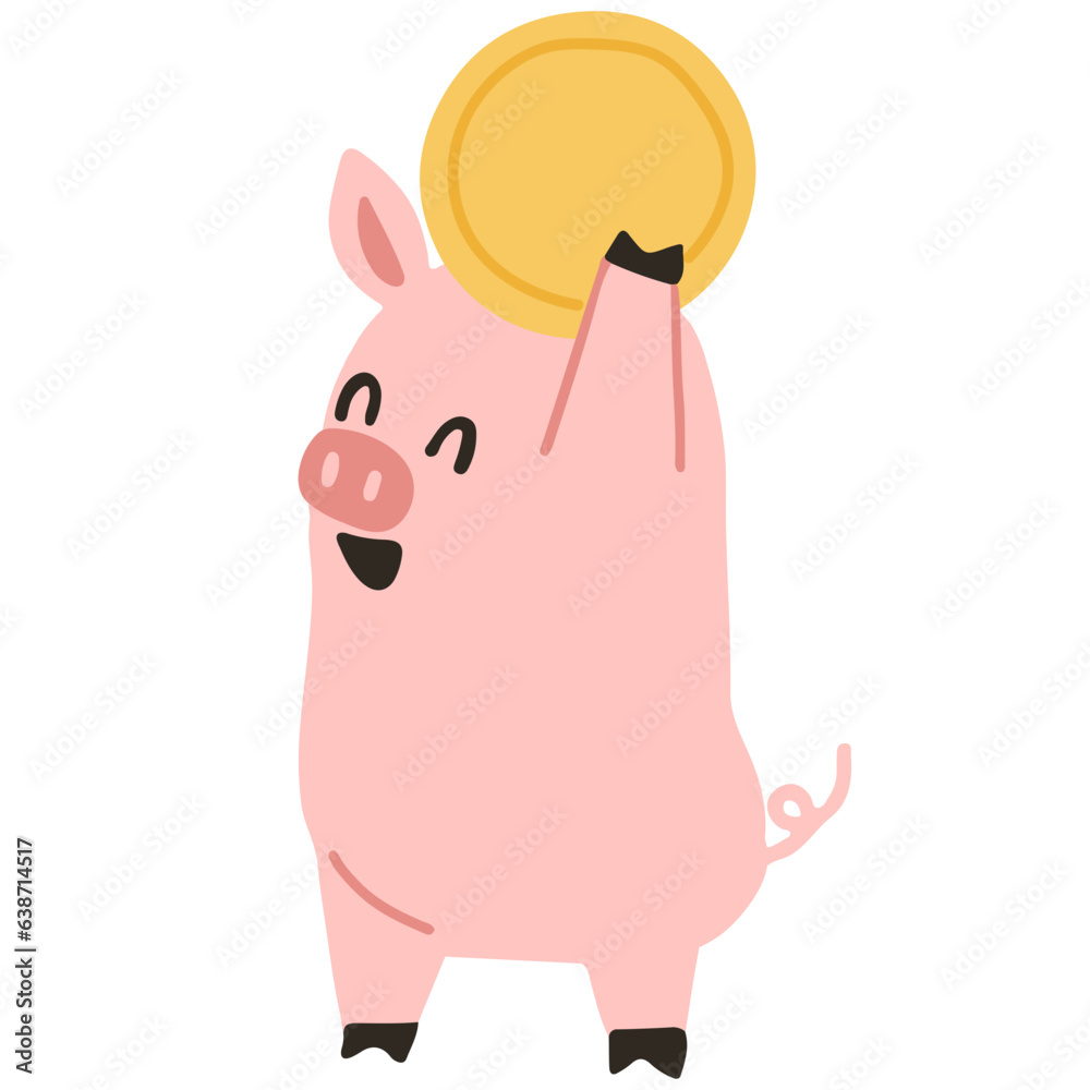 Fototapeta premium Pig holding coin flat illustration