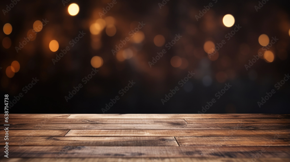Wooden table with dark blurred background.generative ai