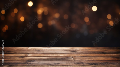 Wooden table with dark blurred background.generative ai