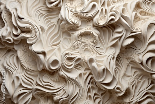 Generative AI, white, ivory and beige modelling clay, gypsum or ceramic background and texture, curls and flowing forms