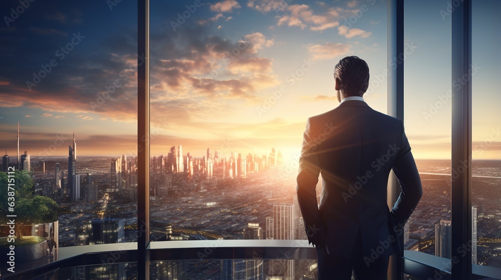 silhouette of a business person on the top building. generative ai silhouette of a business person on the top building. generative ai