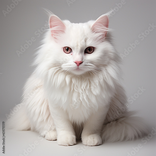 a white angora cat on a white background