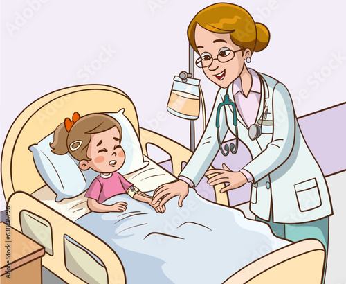 A sick children and doctor in the hospital vector illustration