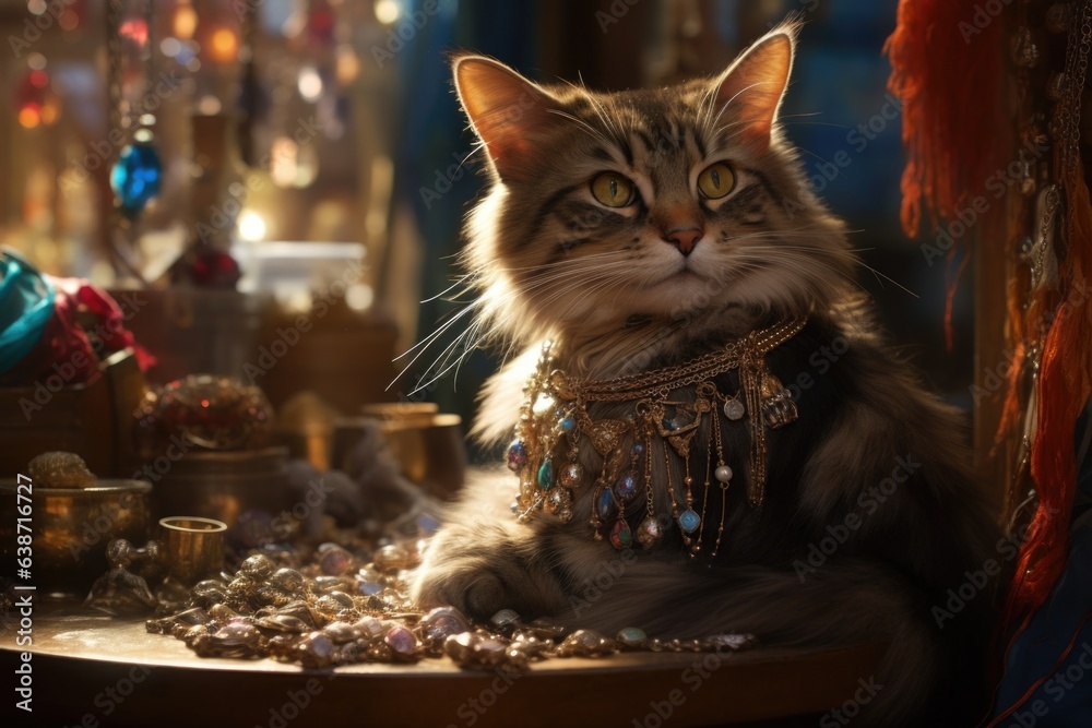 Cute cat wearing like jeweller