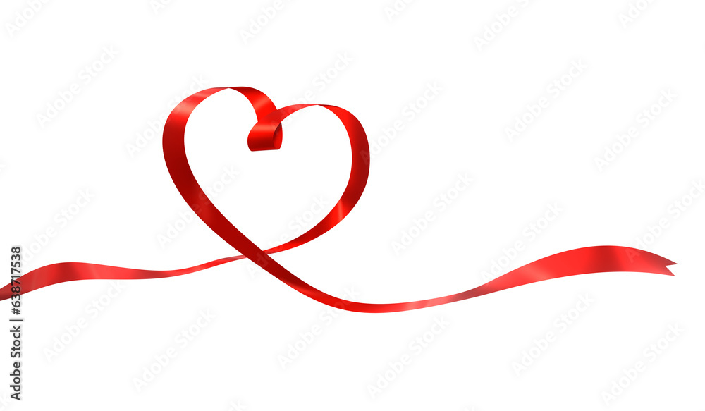 3D red ribbon in the shape of a heart
