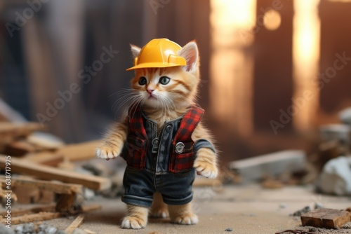 Cute cat wearing like builder